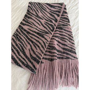 Pier 1 One Imports Pink Zebra Print Metallic Fringe Scarf 60x8